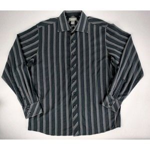 Bruno Men's Long Sleeve Button Front Shirt Black Multi Stripe Size Large Cotton